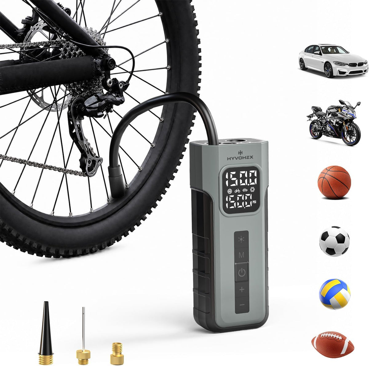 C2 Tire Inflator Portable Air Compressor with Digital Pressure Gauge LED Light