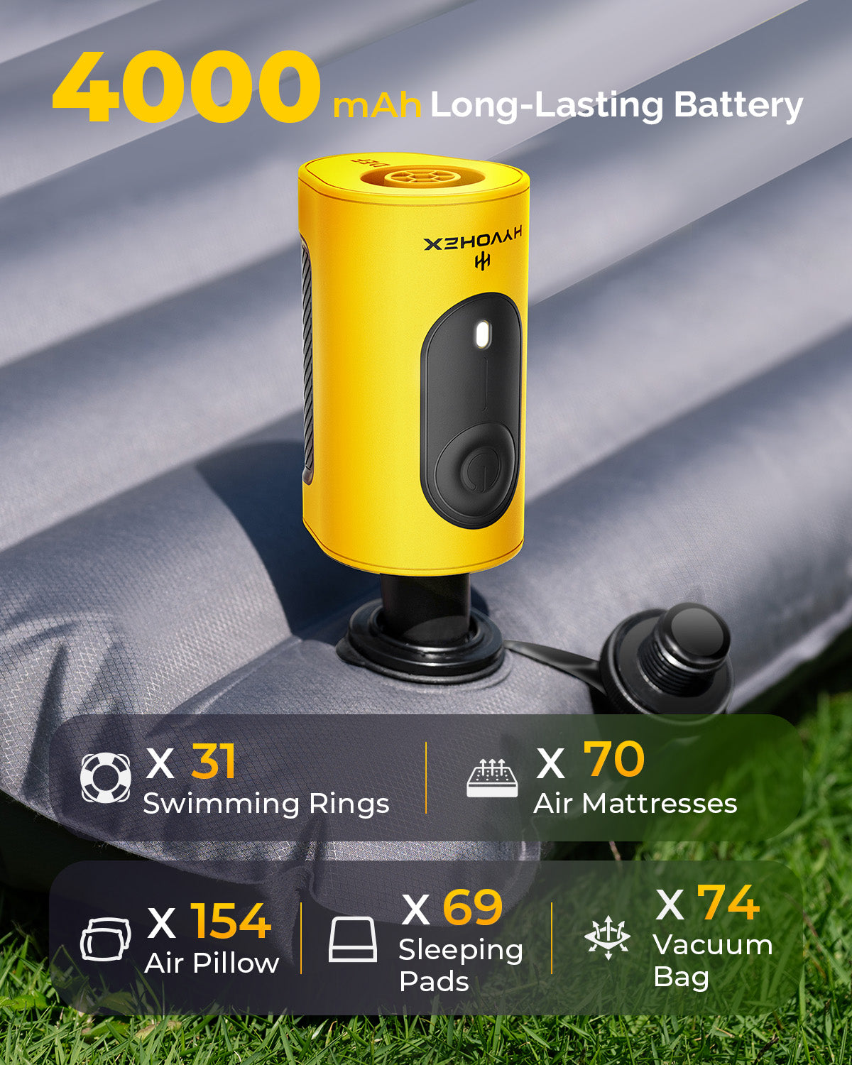 HYVOHEX HB2 Electric Air Pump for Inflatables (4000mAh Battery)