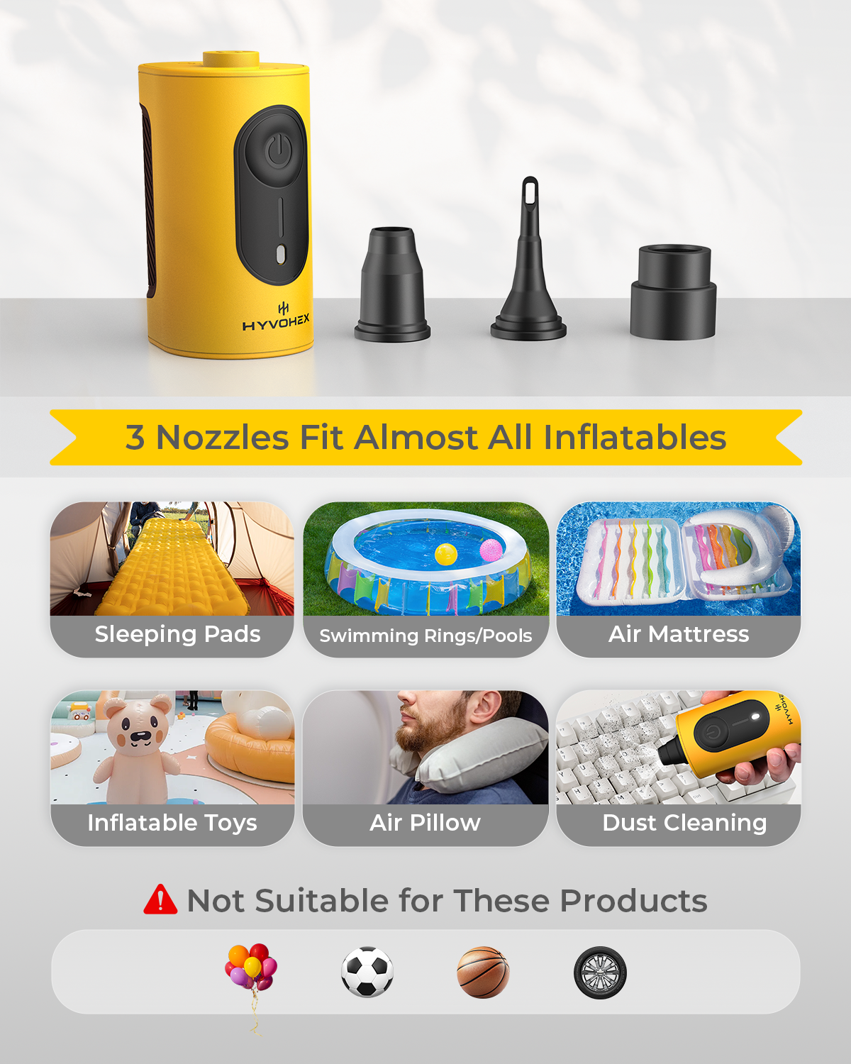 HYVOHEX HB2 Electric Air Pump for Inflatables (4000mAh Battery)