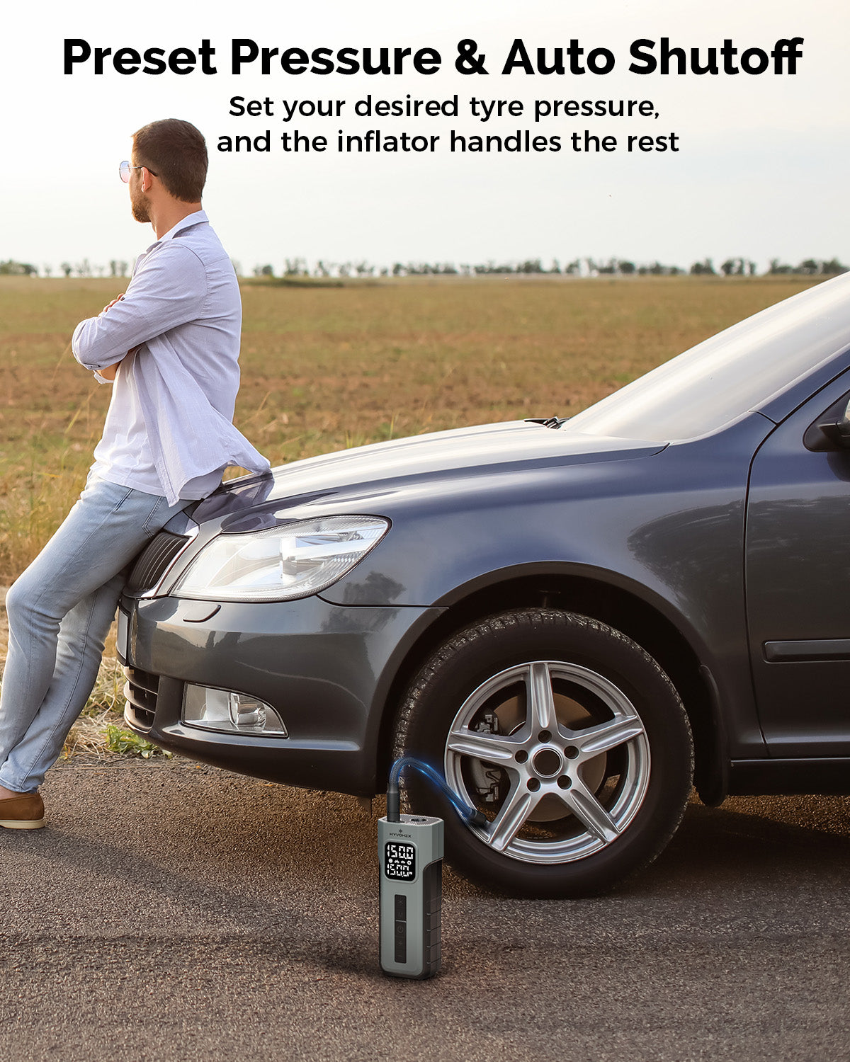 C2 Tire Inflator Portable Air Compressor with Digital Pressure Gauge LED Light